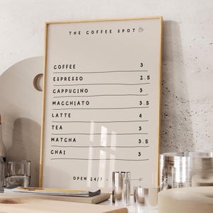 Póster de menú de café, impresión de café expreso con arte retro, decoración de barra de café para el desayuno, arte de pared de cocina moderna, póster de cocina de moda