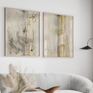 Abstract Art Print Set Modern Neutral Beige Gallery Wall Art Set of 2 Nordic Prints Simple Abstract Art Scandinavian Printable Decor