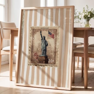 Freiheitsstatue Print Retro Briefmarke Antikes Plakat New York City Decor, Alte Briefmarke Kunst, Mid Century Dekor ästhetischer Druck Geschenk