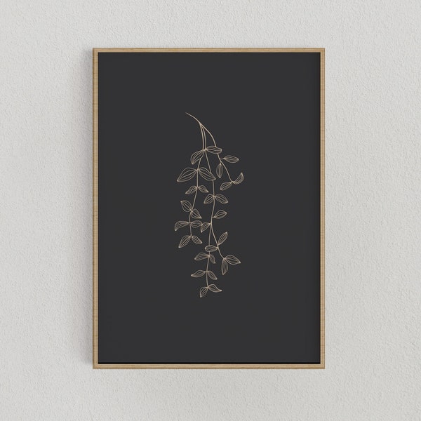 Modern Black Abstract Flower Art Print, Minimalist Flower Poster, Black Floral Printable Wall Art, Boho Bedroom Decor Digital Download