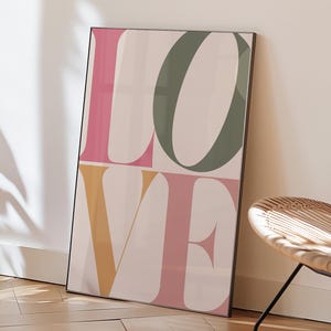 Love Art Print Retro 70s Love Poster, Trendy Wall Print, Modern Color Aesthetic, Typography Print Printable Art, Digital Print Neutral Art