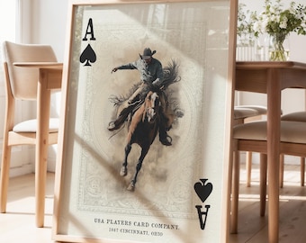 Vintage Spielkarte Rodeo-Druck Western Schlafzimmer Poster Cowboy Wandkunst Rustikal Mid West Bar Warenkorb Modernes Dekor Retro Pferd Ästhetischer Druck
