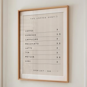 Coffee Menu Poster Cafe Print, Retro Coffee Art Espresso Print, Breakfast Coffee Bar Decor, Modern Kitchen Wall Art, Trendy Kitchen Poster