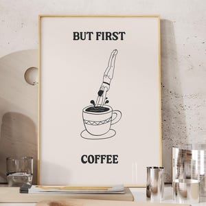Ale najpierw plakat z kawą, wydruk z kawiarni, retro wydruk z kawą Espresso, wystrój kawiarni, nowoczesna sztuka ścienna do kuchni, modny plakat do kuchni