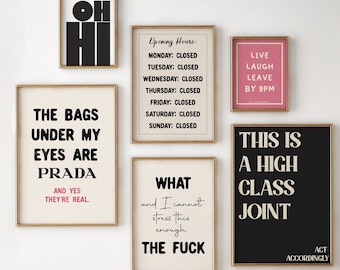 Funny Quote Print Set of 6 Rude Gallery Wall Cuss Word Poster Retro Wall Art, Trendy Sarcastic Bathroom Decor Curse Swear Digital Download