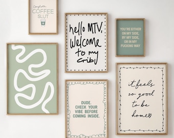 Funny Quote Print Set of 6 Rude Gallery Wall, Retro Poster Cuss Word Art, Trendy Sarcastic Bathroom Decor, Dark Humor Gift Digital Download
