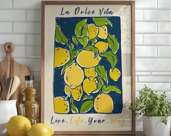 La Dolce Vita Italienischer Druck, Zitronenbaum Wandkunst, Retro Ästhetisches, niedliches Obst Poster, Vintage Wohnungsdekor zum ausdrucken