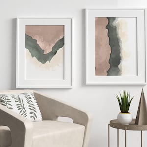 Abstract Poster Set of 2 Bedroom Wall Art Neutral Wall Art Dining Room Art Pastel Minimalist Watercolor Contemporary large wall art decor