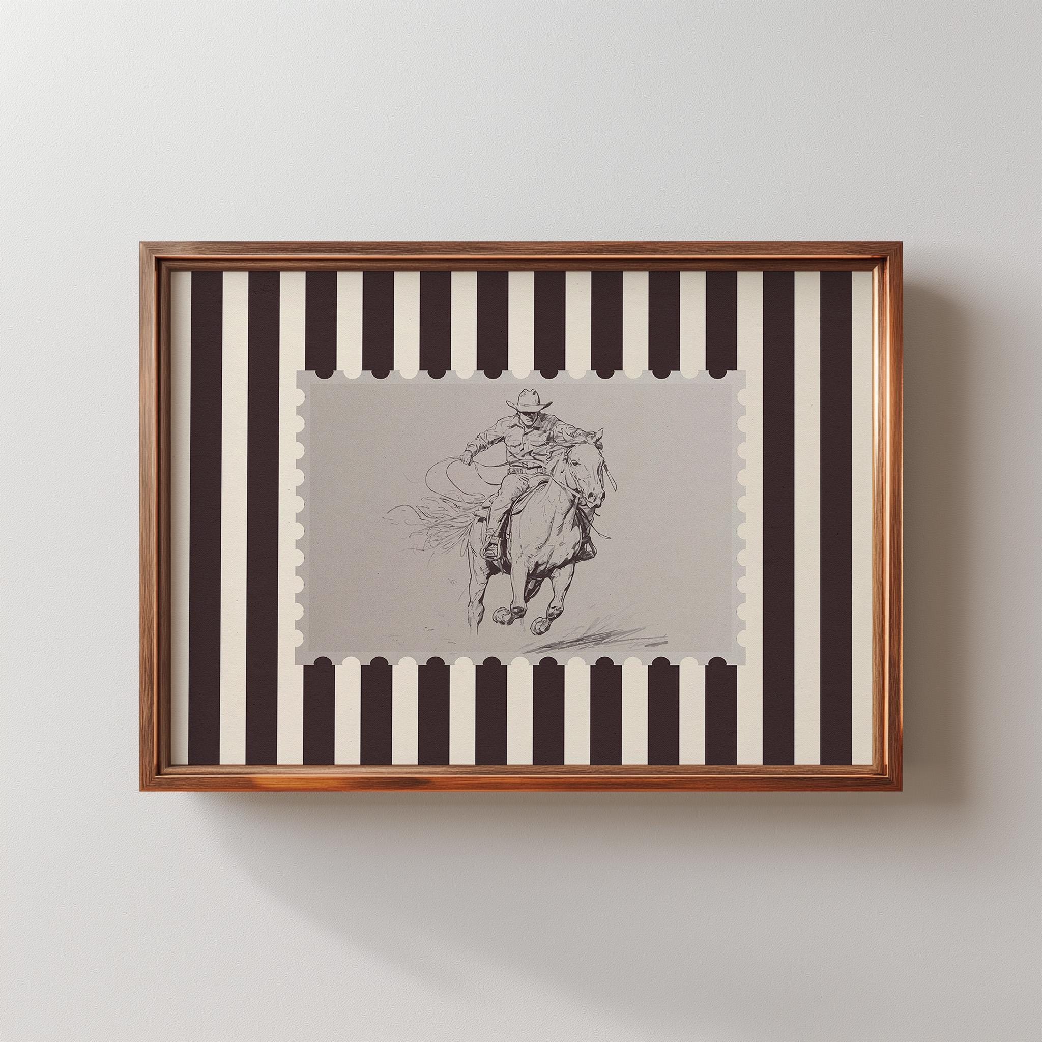 Vintage Striped Rodeo Print Western Bedroom Poster Cowboy Wall Art ...