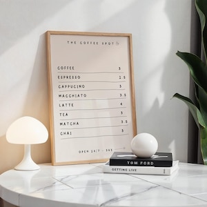 Coffee Menu Poster Cafe Print, Retro Coffee Art Espresso Print, Breakfast Coffee Bar Decor, Modern Kitchen Wall Art, Trendy Kitchen Poster