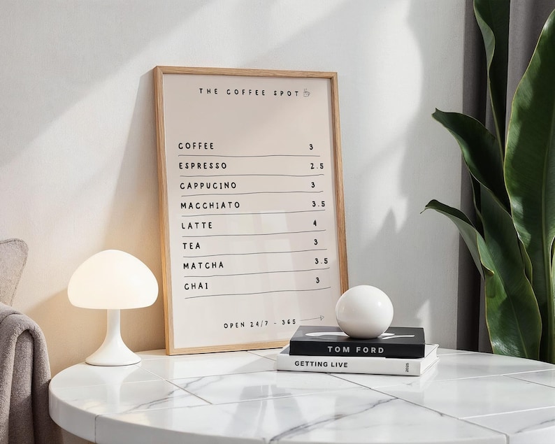 Coffee Menu Poster Cafe Print, Retro Coffee Art Espresso Print, Breakfast Coffee Bar Decor, Modern Kitchen Wall Art, Trendy Kitchen Poster