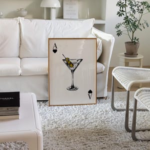 Ace Of Spades Martini Print Kitchen Wall Art Retro Cocktail Poster Aesthetic Modern Kitchen Bar Cart Playing Card Happy Hour Trendy Decor