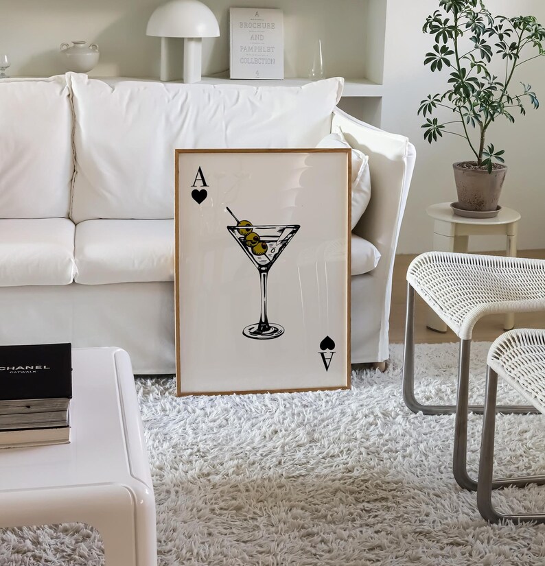 Ace Of Spades Martini Print Kitchen Wall Art Retro Cocktail Poster Aesthetic Modern Kitchen Bar Cart Playing Card Happy Hour Trendy Decor