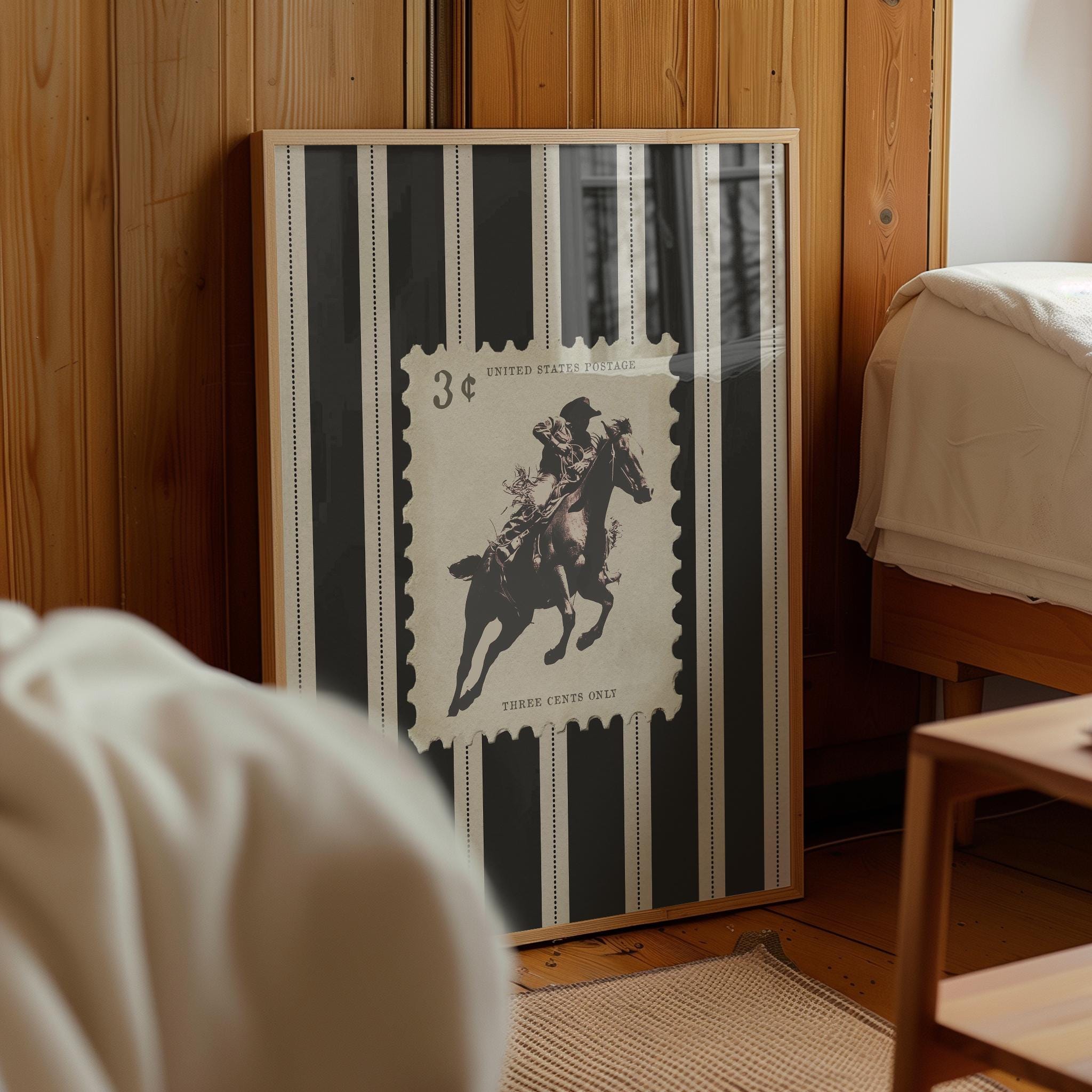 Vintage Striped Rodeo Print Western Bedroom Poster Cowboy Wall Art Rustic Mid West Mid Century Modern Decor Retro Horse Aesthetic Print