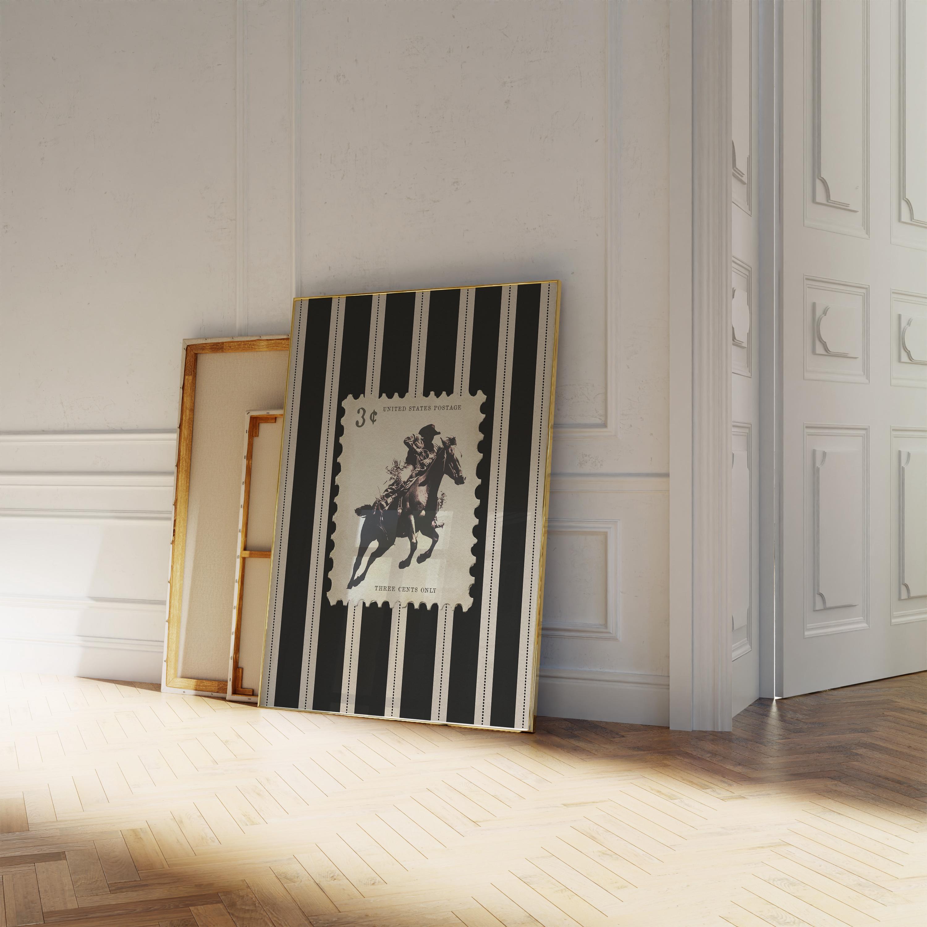 Vintage Striped Rodeo Print Western Bedroom Poster Cowboy Wall Art Mid ...