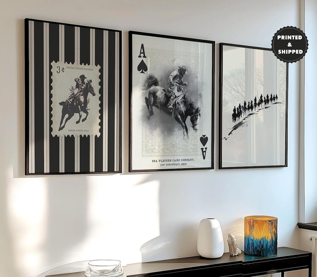 Vintage Striped Rodeo Print Set of 3 Western Poster Cowboy Wall Art ...
