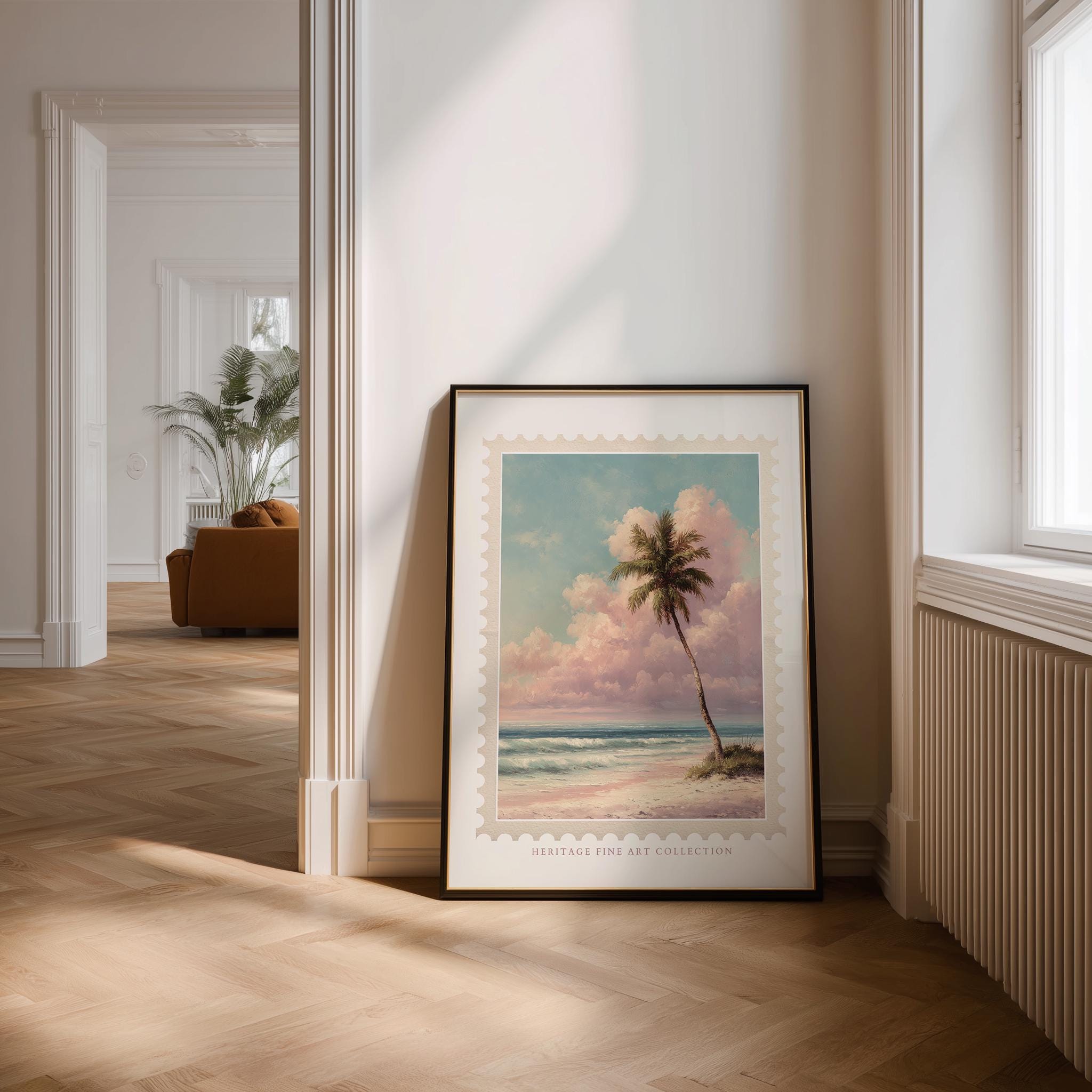 Vintage Ocean Print Minimalist Beach House Decor Coastal California Watercolor Palm Tree Aesthetic Beach Poster Stamp Surfer Photography