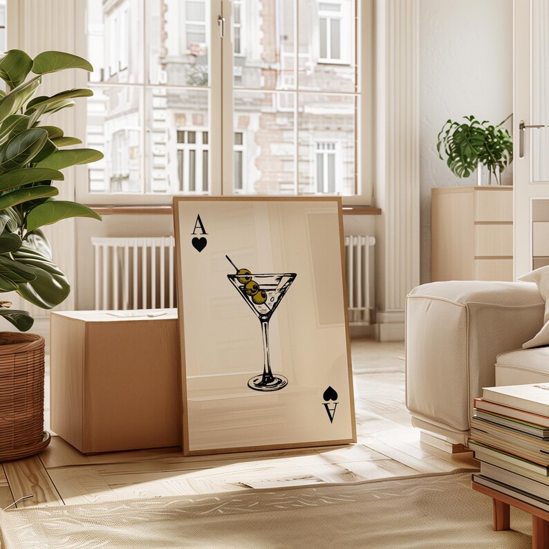 Ace Of Spades Martini Print Kitchen Wall Art Retro Cocktail Poster Aesthetic Modern Kitchen Bar Cart Playing Card Happy Hour Trendy Decor