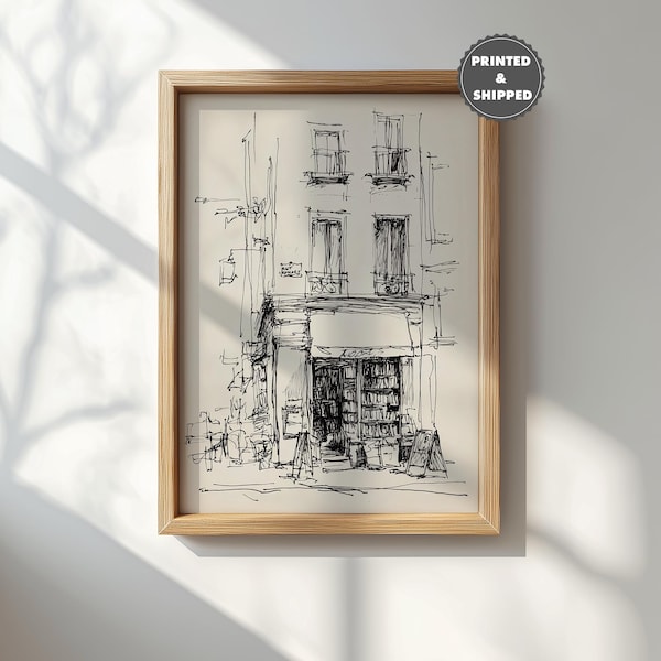 Vintage Book Store Print Trendy Sketch Living Room Wall Art Book Lover, Bookish Cottagecore Cozy literary Decor Printed and Shipped