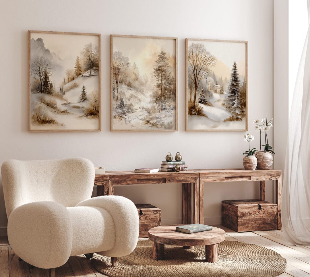 Vintage Winter Prints Set of 3 Christmas Printables Winter Landscape ...
