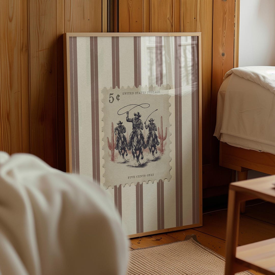 Vintage Striped Rodeo Print Western Bedroom Poster Cowboy Wall Art ...
