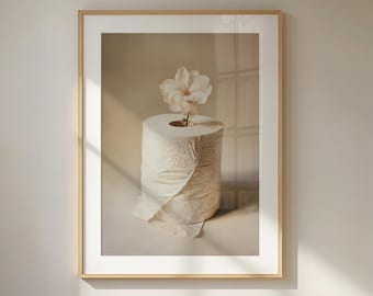Toilet Paper Plant Art Print, Funny Botanical Bathroom Wall Decor, Minimal Toilet Humor Painting Digital Download