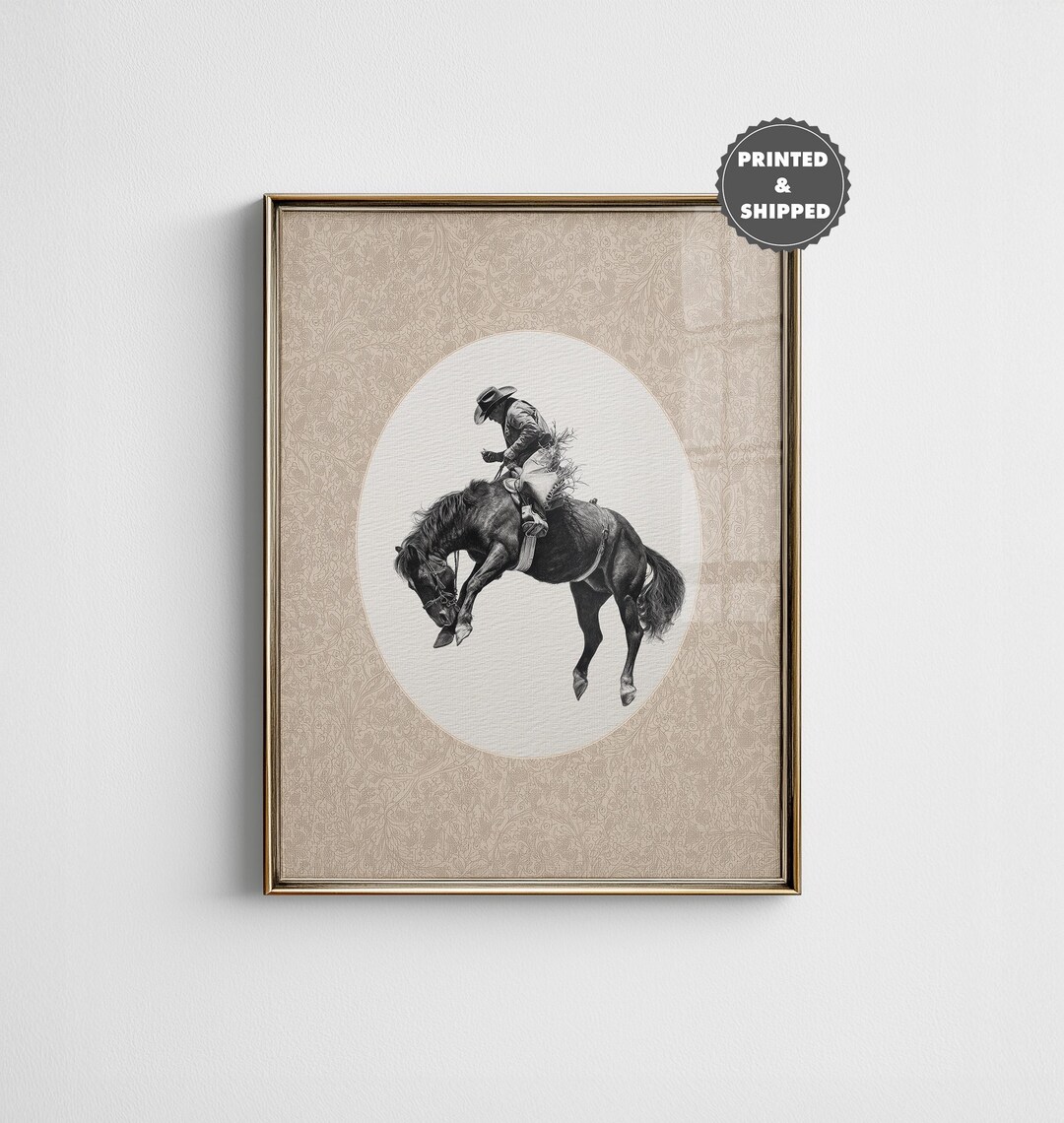 Vintage Rodeo Print Western Retro Poster Cowboy Wall Art Rustic Printed ...
