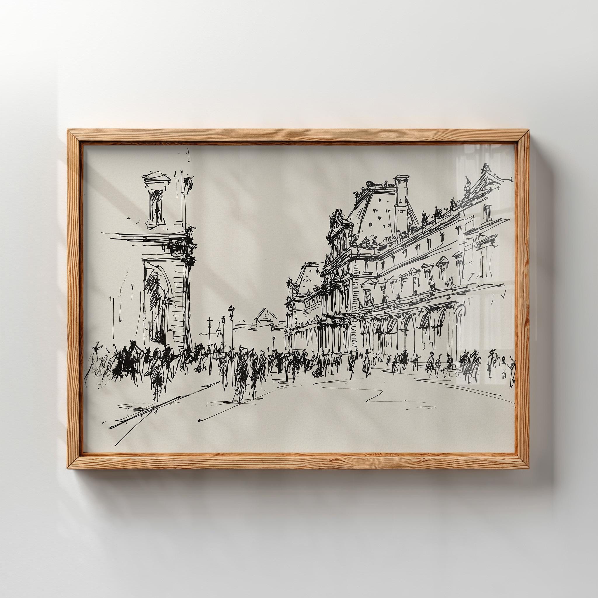 Vintage Paris Street Sketch Print, Minimalist Cityscape Museum