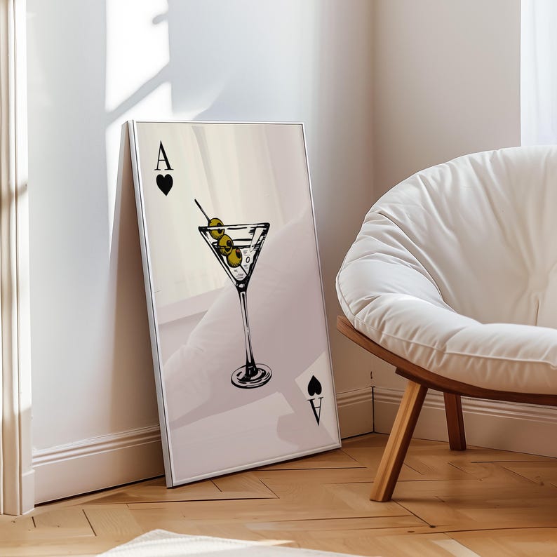 Ace Of Spades Martini Print Kitchen Wall Art Retro Cocktail Poster Aesthetic Modern Kitchen Bar Cart Playing Card Happy Hour Trendy Decor