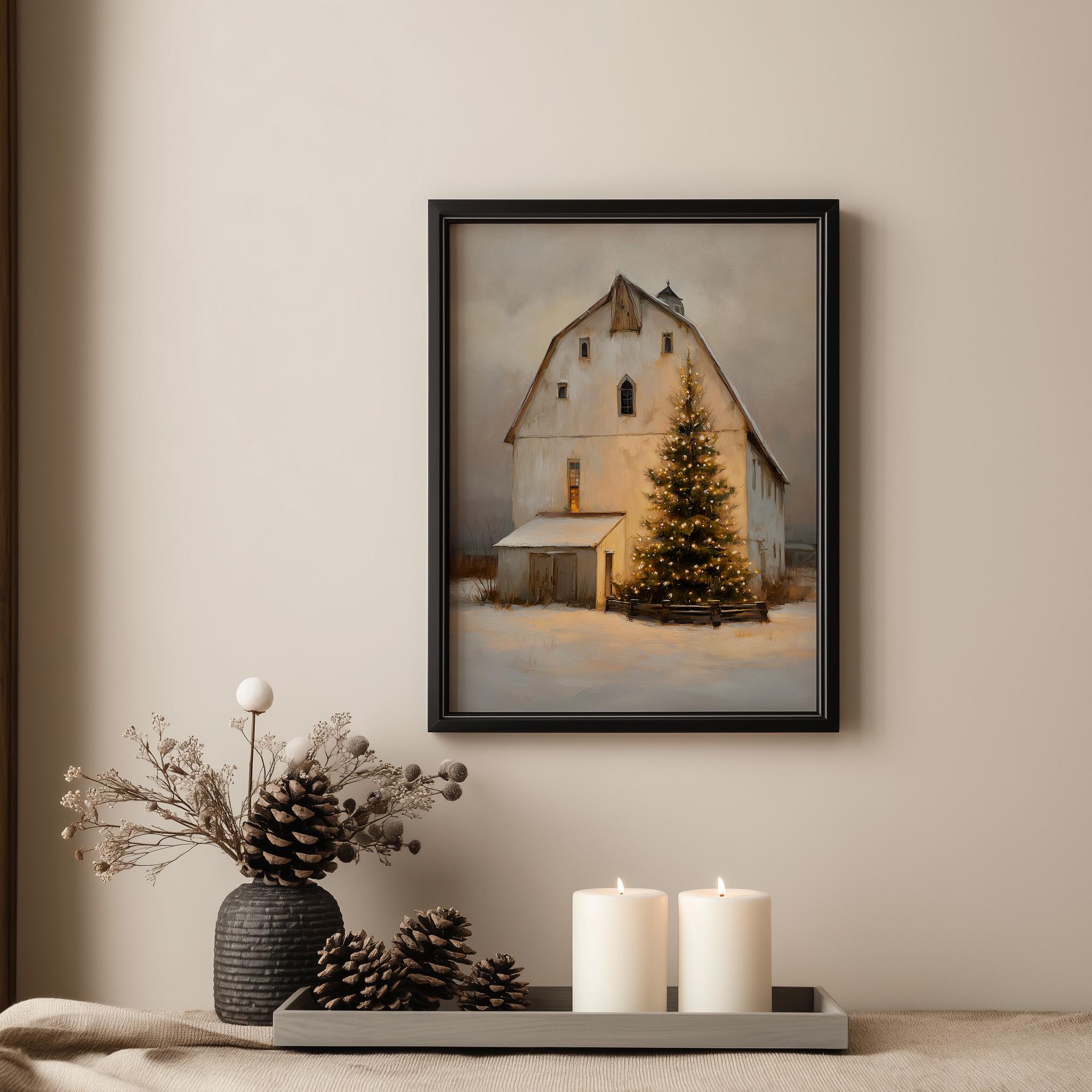 Vintage Christmas Barn Wall Art Printable Holiday Farmhouse Decor Xmas ...