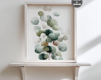 Impresión botánica de eucalipto, decoración moderna para el hogar en acuarela verde salvia, arte de pared floral de estilo rústico impreso y enviado