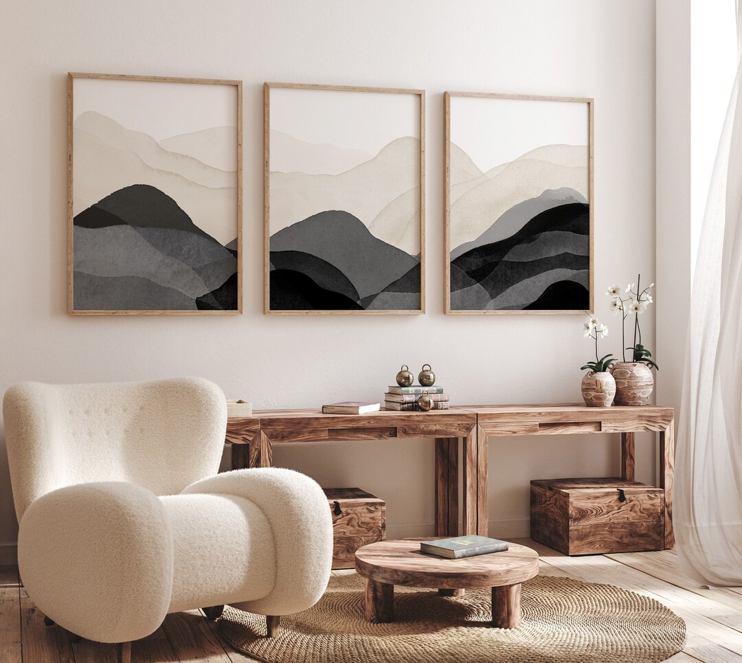Black Beige Abstract Printable Art Prints Set of 3, Minimalist Gallery ...