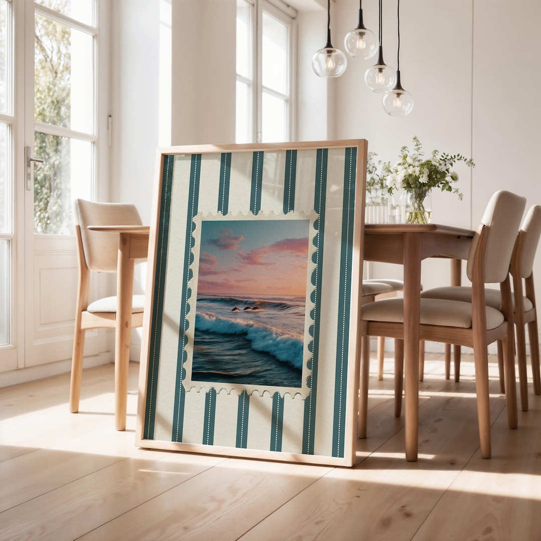 Vintage Beach Ocean Print Trendy Surf Coastal Wall Art Retro Stamp ...