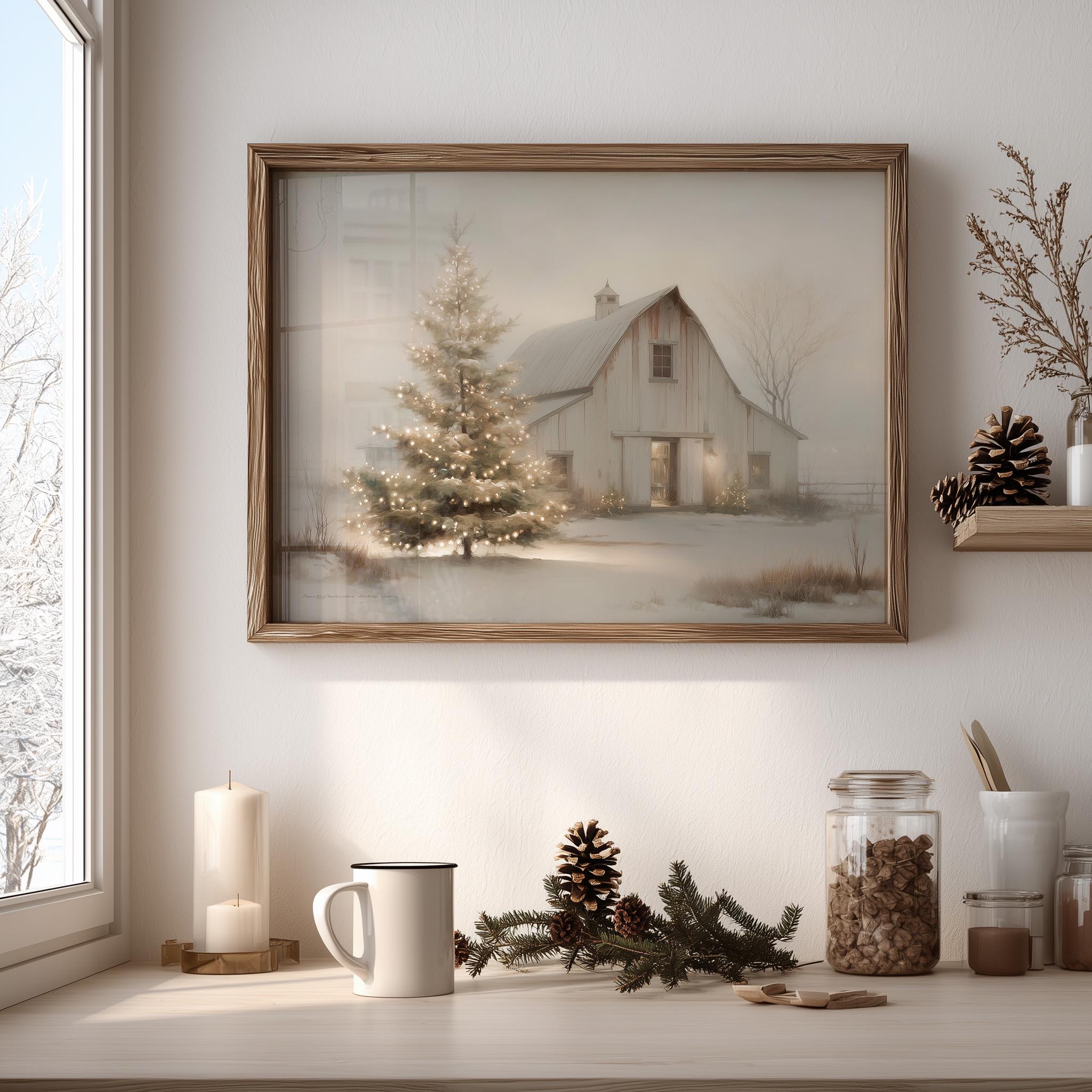 Rustic Christmas Barn Wall Art Printable Winter Farmhouse Scene Holiday ...