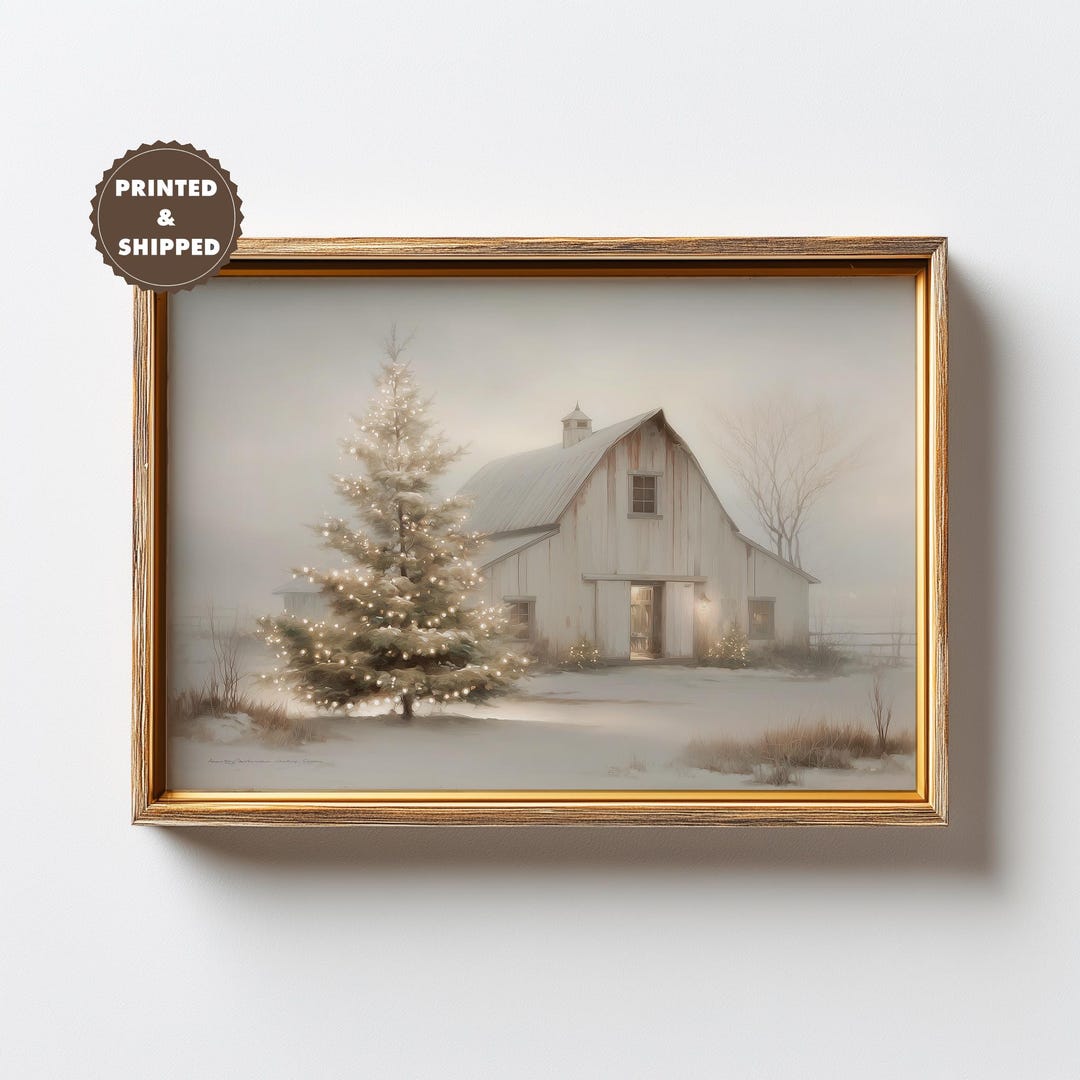 Rustic Christmas Barn Wall Art Printable Winter Farmhouse Scene Holiday ...