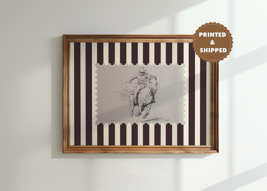 Vintage Striped Rodeo Print Western Bedroom Poster Cowboy Wall Art ...