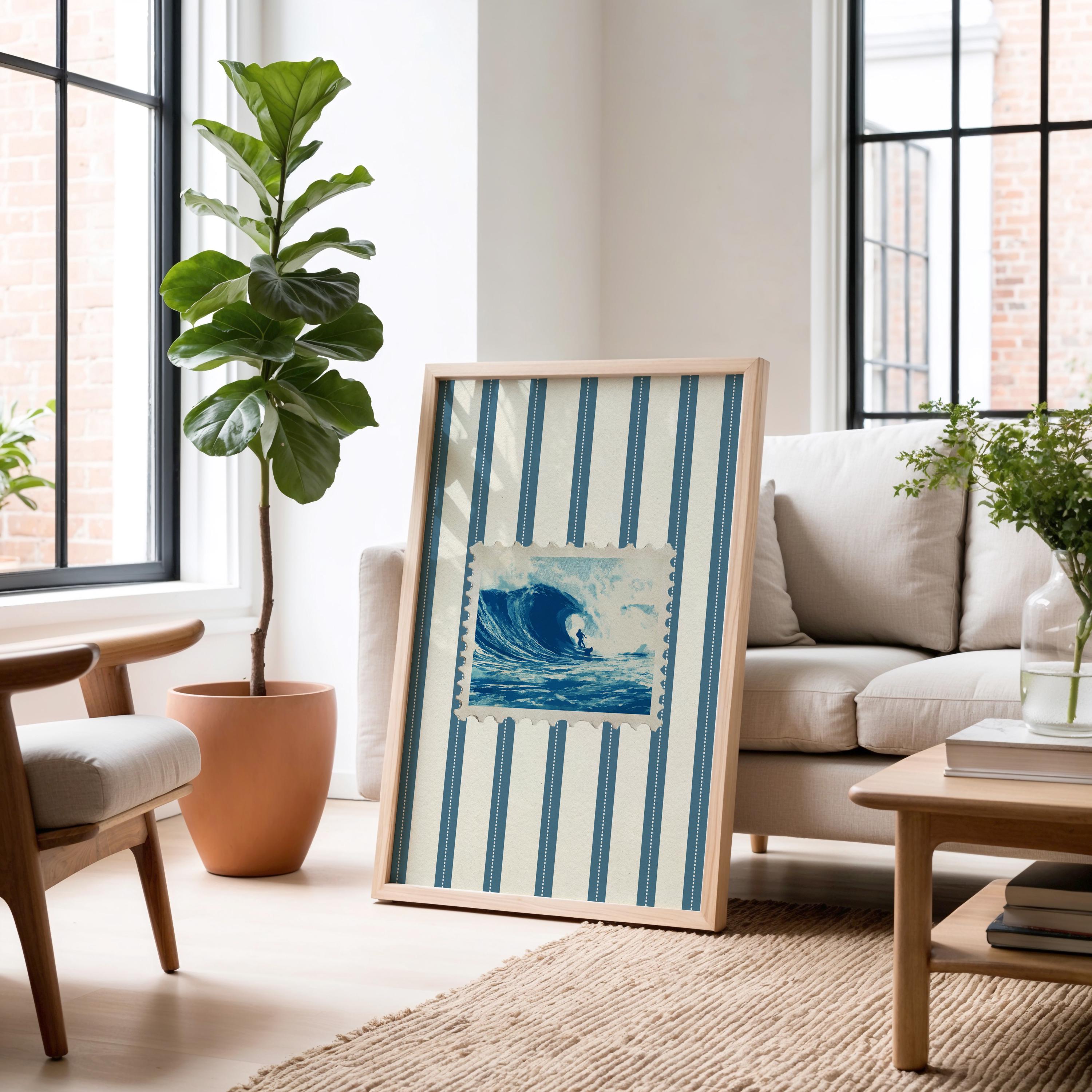 Vintage Beach Ocean Print Trendy Surf Coastal Wall Art Retro Stamp ...