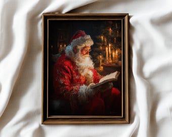 Vintage Santa Claus Print Christmas Wall Art Antique Painting Xmas Poster Holiday Decor