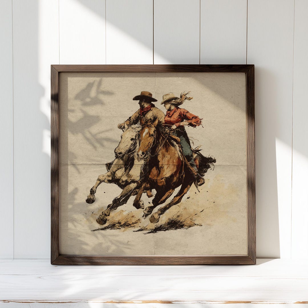 Vintage Cowboy Rodeo Print Western Square Poster Cowgirl Wall Art ...