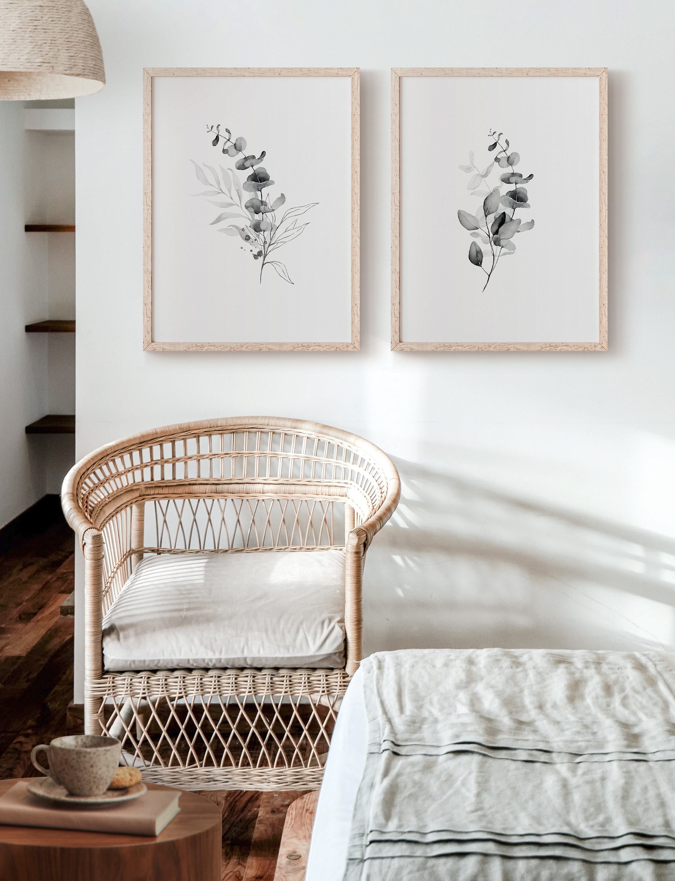 Minimalist Decor, Black and White Plant Botany Print, Black and White