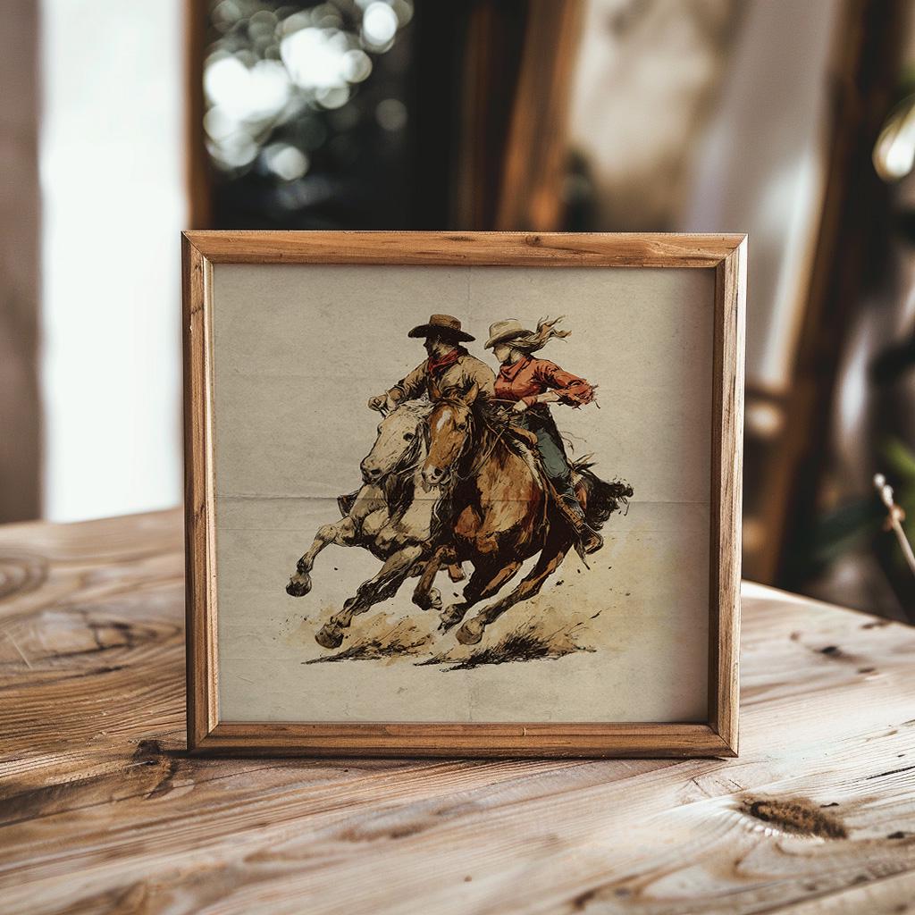 Vintage Cowboy Rodeo Print Western Square Poster Cowgirl Wall Art ...