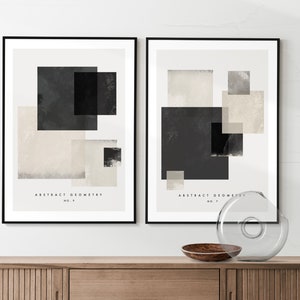 Modern Abstract Printable Black and White Wall Art, Beige Geometric Art ...