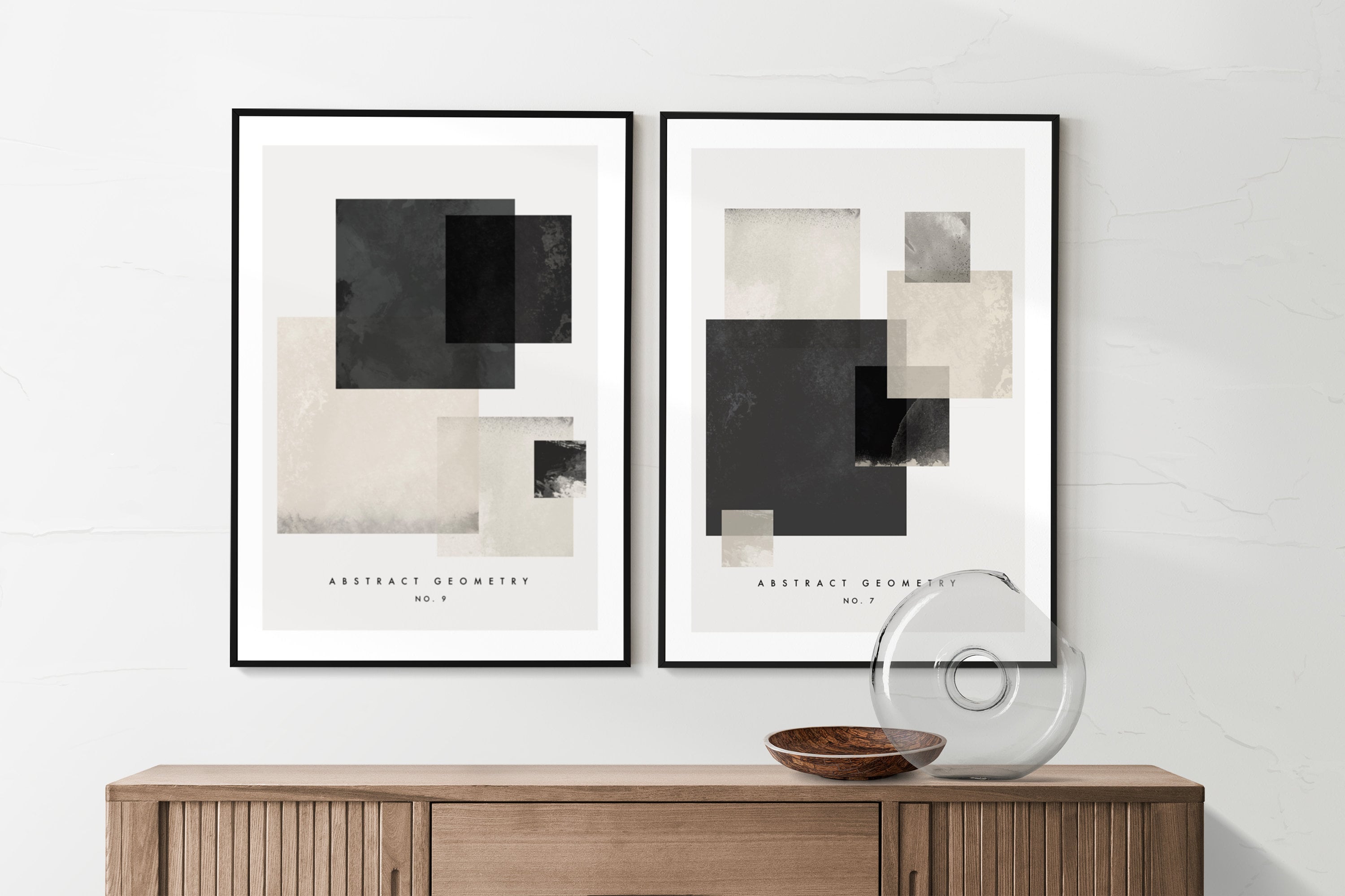 Modern Abstract Printable Black and White Wall Art, Beige Geometric Art ...