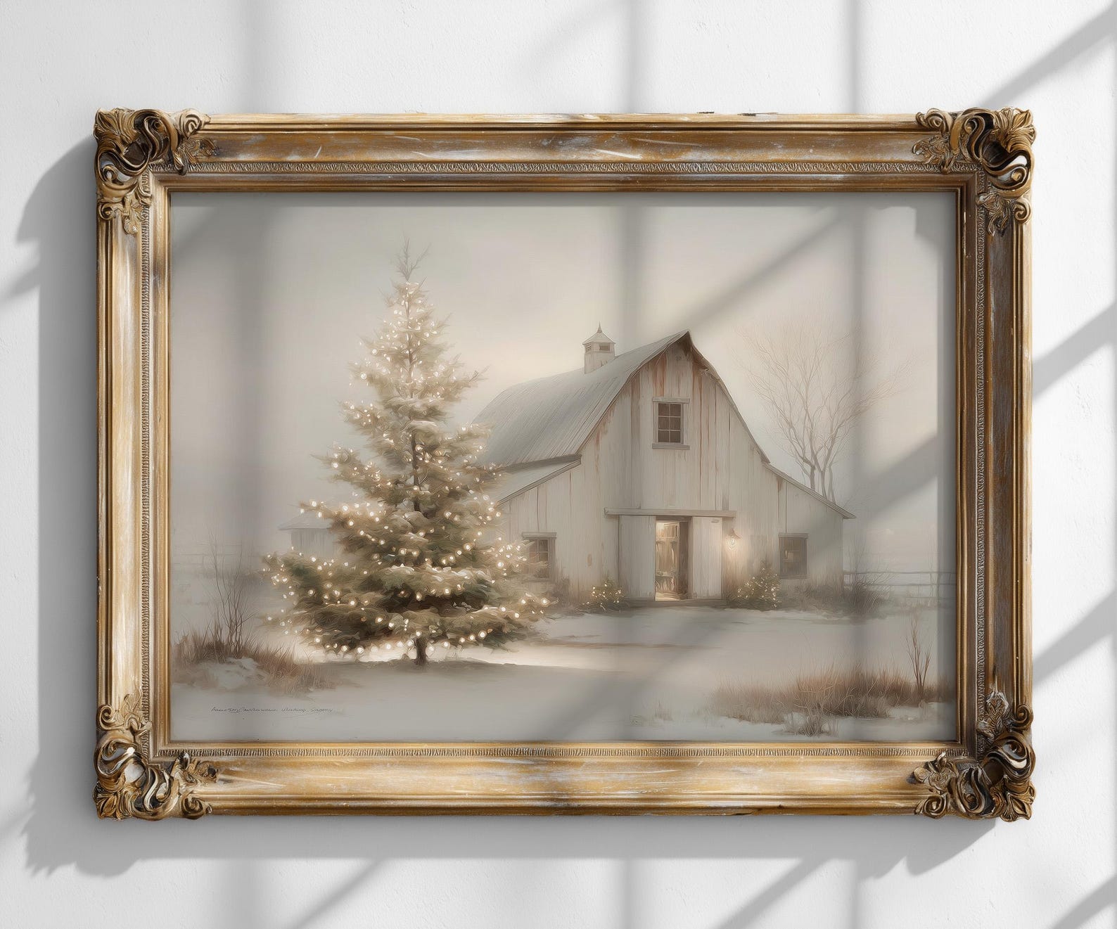 Rustic Christmas Barn Wall Art Printable Winter Farmhouse Scene Holiday ...