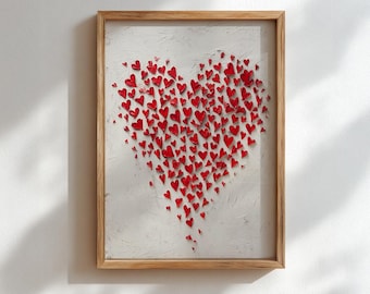Valentines Wall Art, Romantic Red Heart Decor, Trendy Love Painting Printable Art, Digital Download