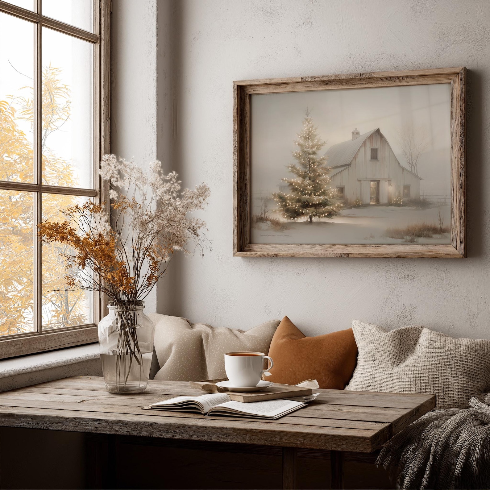 Rustic Christmas Barn Wall Art Printable Winter Farmhouse Scene Holiday ...