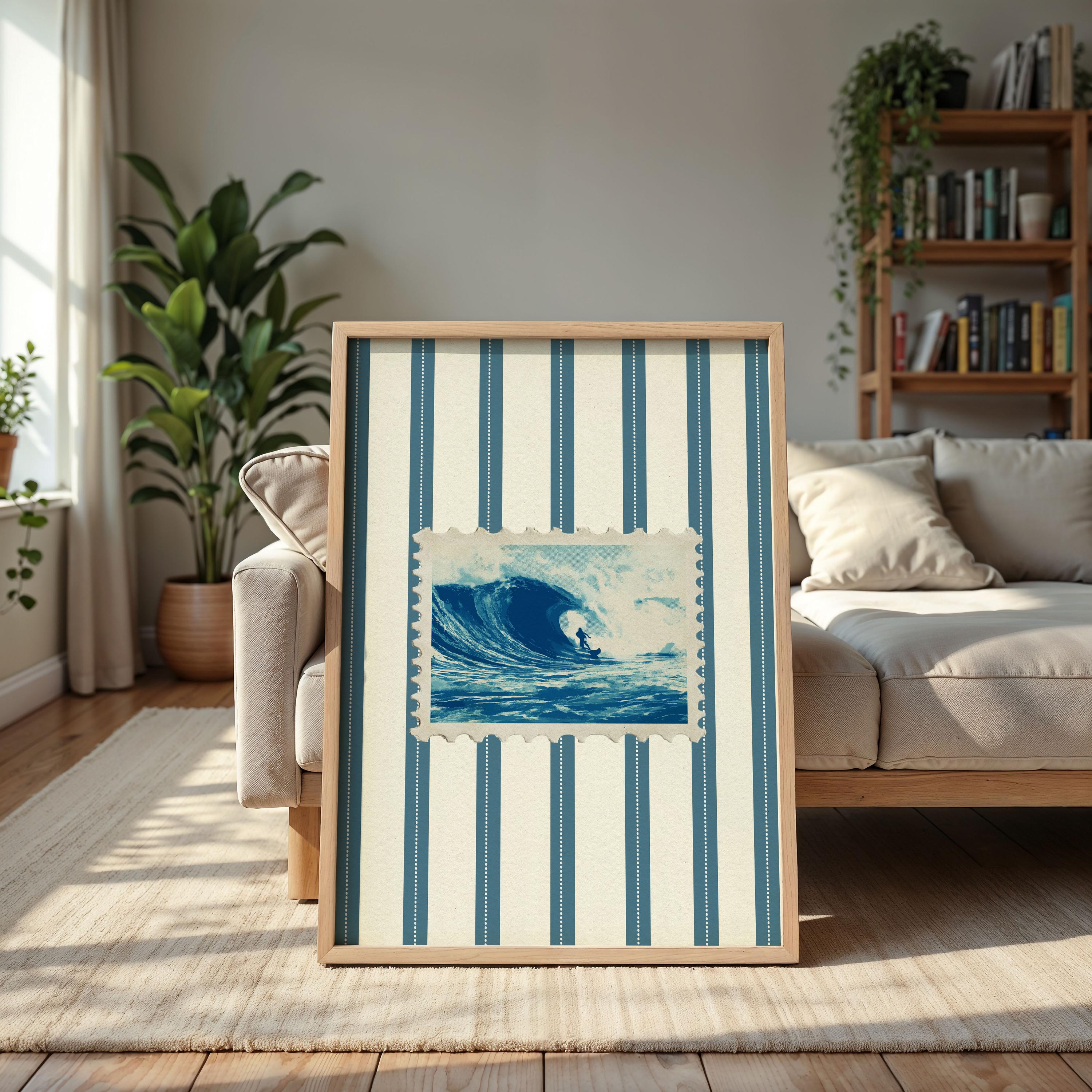 Vintage Beach Ocean Print Trendy Surf Coastal Wall Art Retro Stamp ...