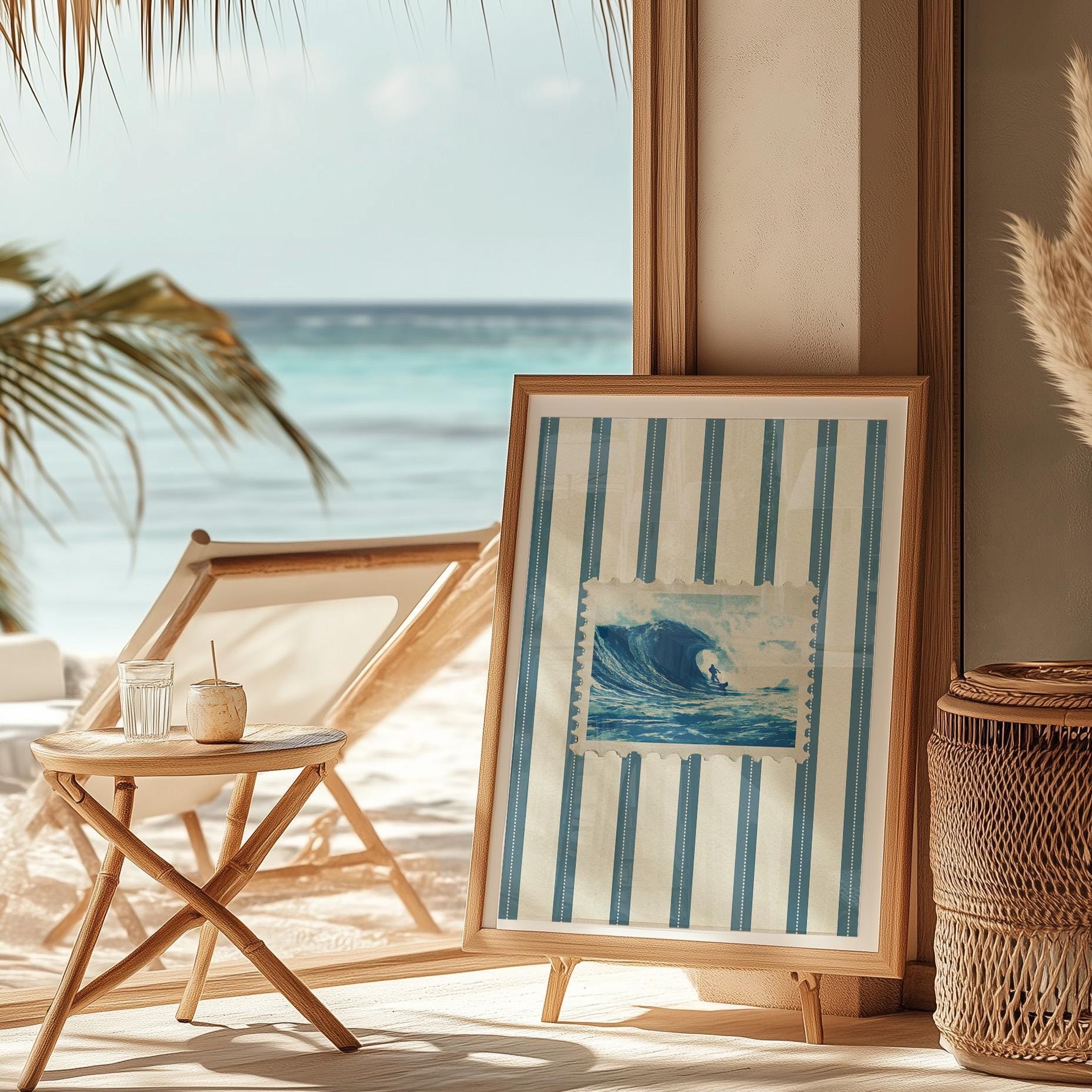 Vintage Beach Ocean Print Trendy Surf Coastal Wall Art Retro Stamp Surfer Poster Beach House Decor Ocean Waves Aesthetic Bedroom Print Gift