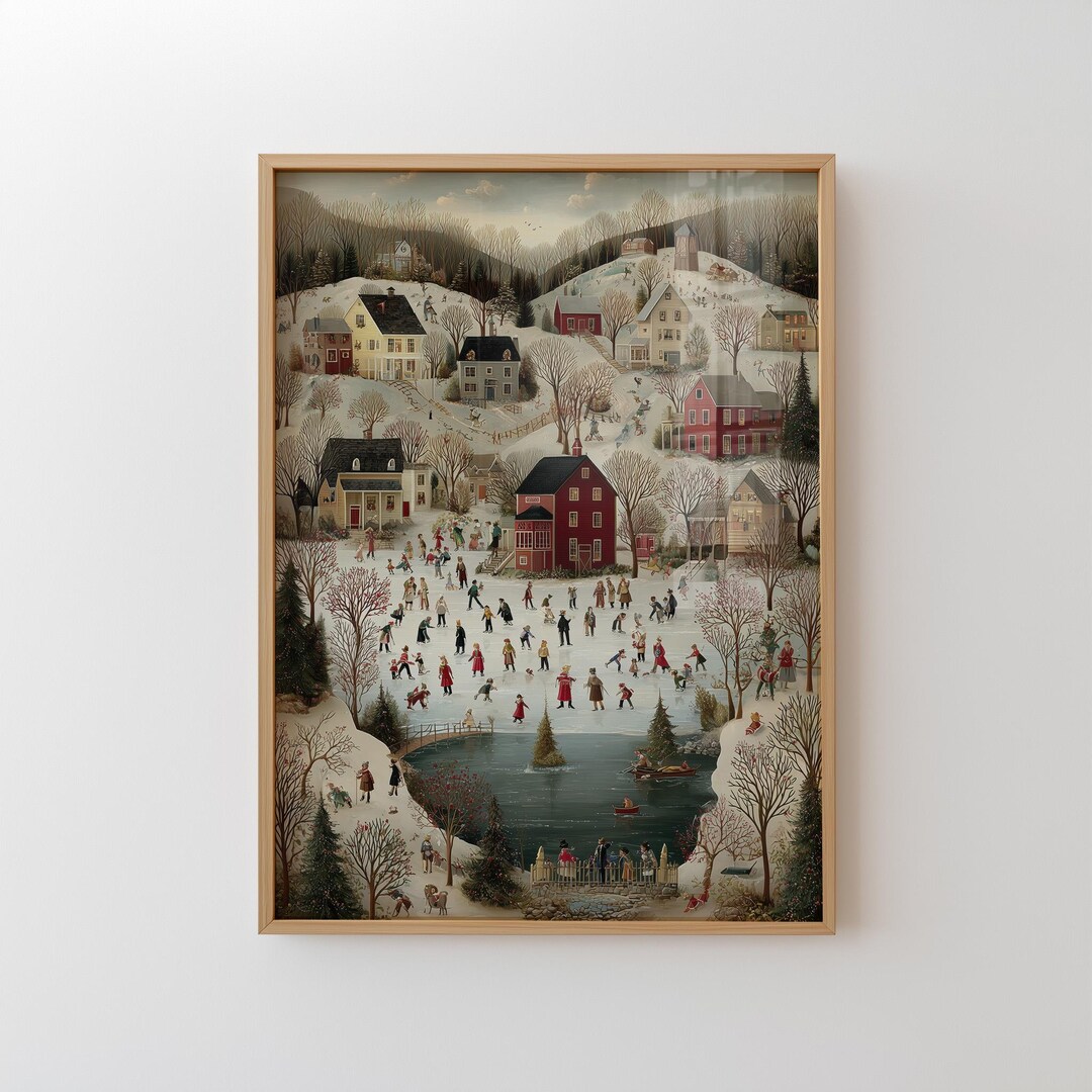 Cozy Christmas Village Printable Wall Art Winter Holiday Decor Snowy ...