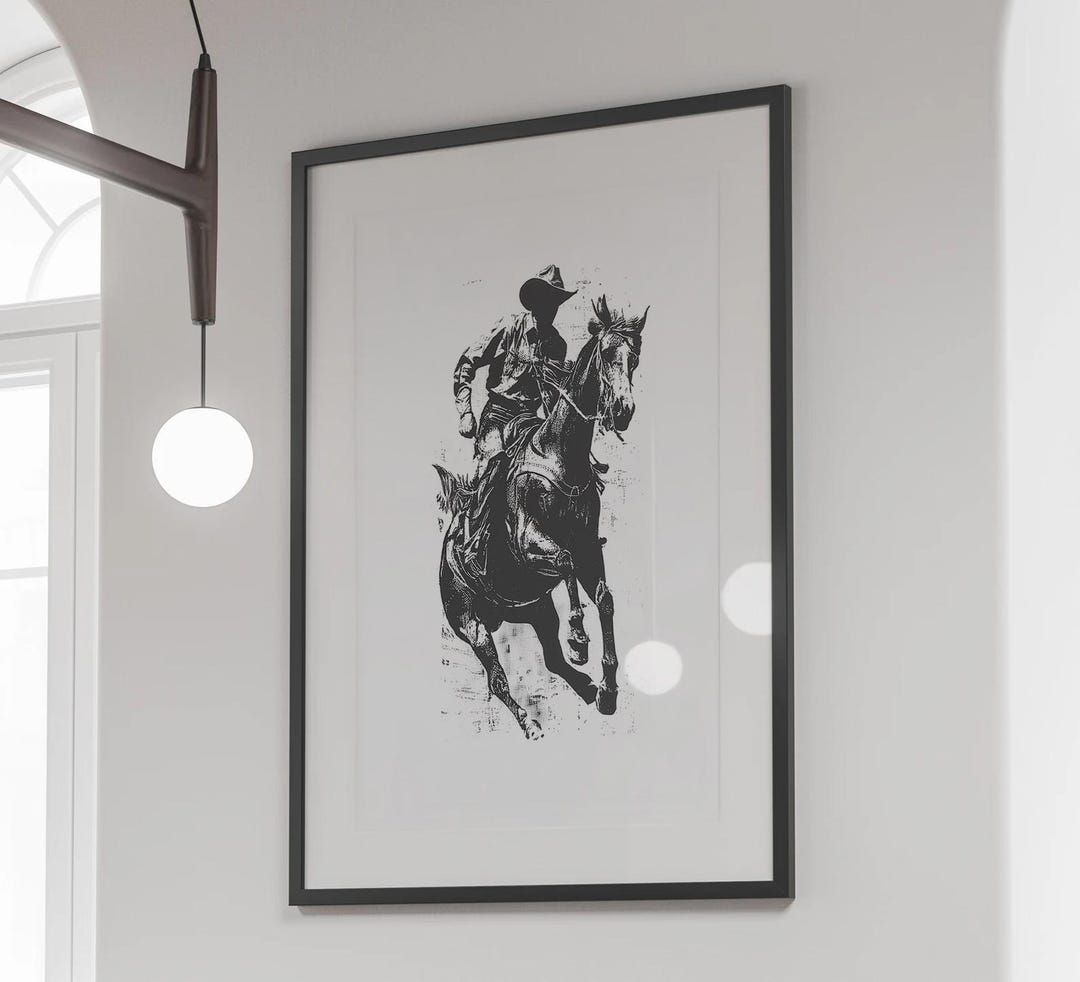 Vintage Cowboy Print Western Rodeo Poster Bucking Bronco Wild West ...